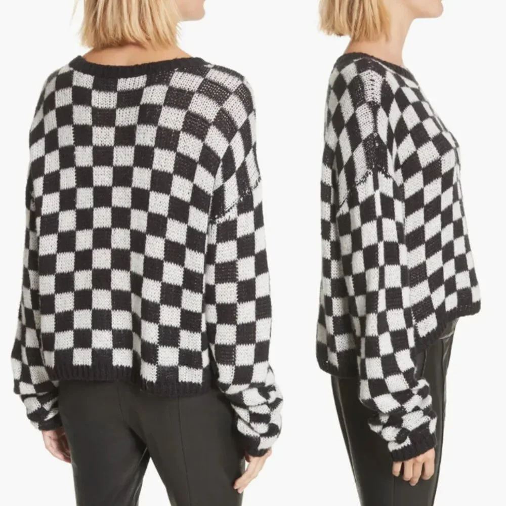A.L.C. Remington Black White Check Plaid Checkerboard Sweater M Black White $295 - Picture 2 of 16